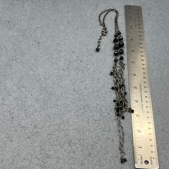Long Multistrand Necklace As Is Gunmetal Silver Black Faceted Beads Dangles - Picture 8 of 10